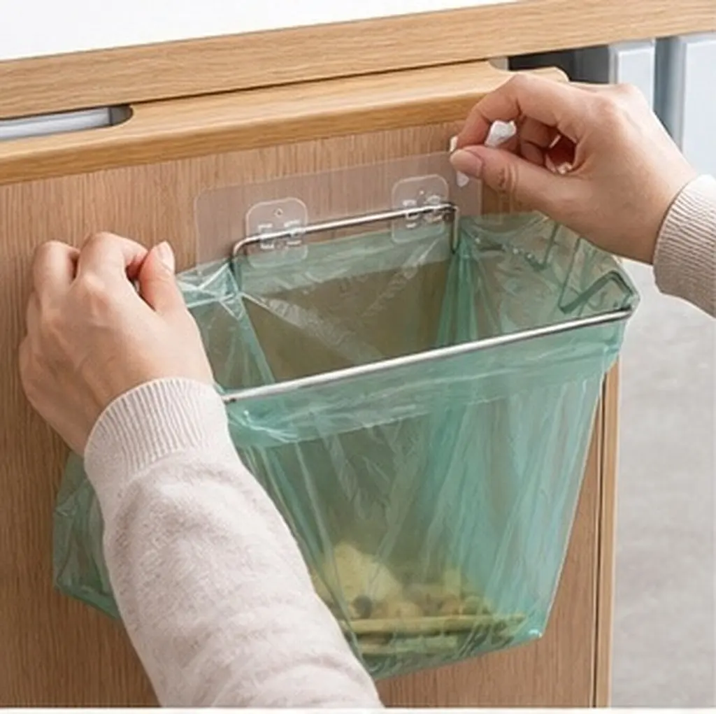 Stainless Steel Trash Bag Holder Rack – Space-Saving Kitchen & Bathroom Garbage Storage Organizer, 4 Sets