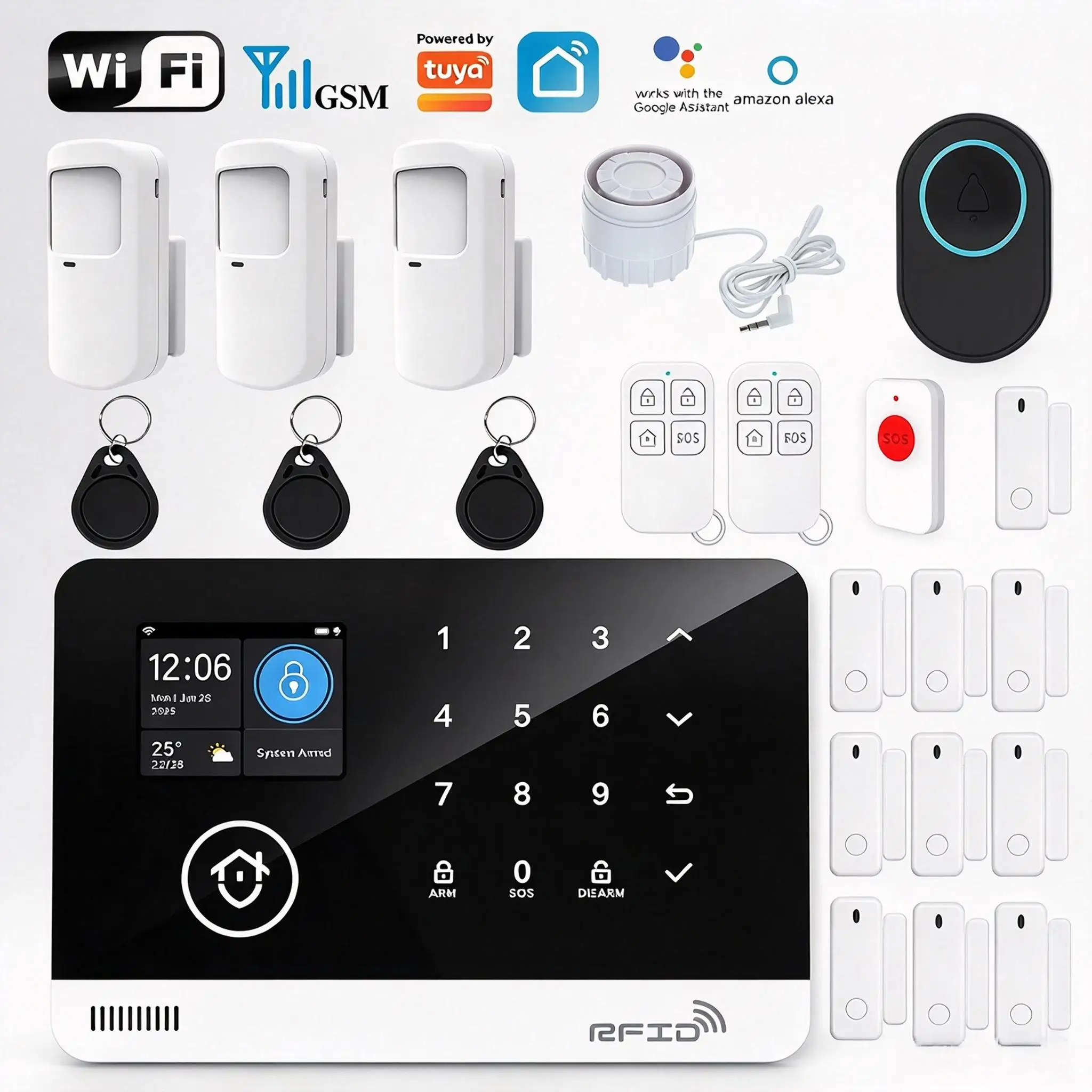 Tugard Smart Home Sicherheitsalarmsystem-Set, kabellos, 120 dB Sirene, Bewegungssensor mit WLAN, GSM, Tuya-App, Alexa, Google Assistant, Fernbedienung