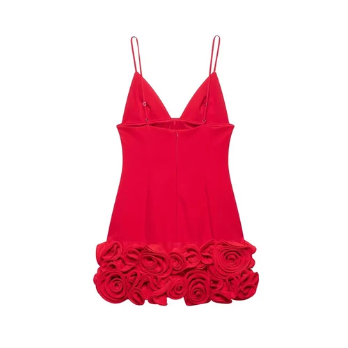 Imagen 2 del producto Sexy Mujeres Convexas Diseños Florales Adornados Tirantes Finos Cadera Vestidos Cortos Sin Tirantes Banquete Fiesta Vestidos de Mujer