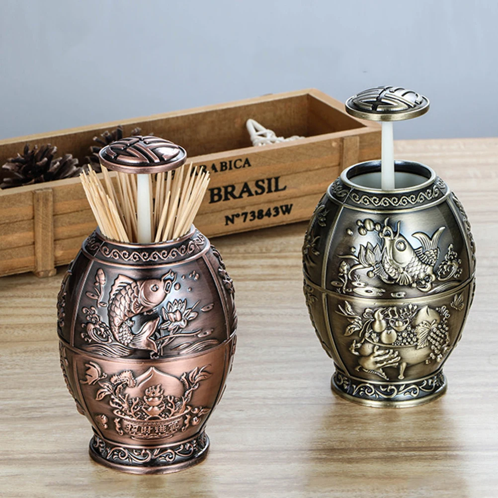 

Toothpick Storage Container Hand Press Dispenser Picks Chinese Vintage Toothpicks