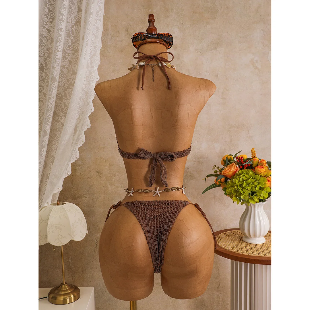 Sexy Neckholder-Bikini, Damen-Badeanzug, dreiteiliges Bikini-Set mit langärmeligem Kleid, Badeanzug, Badebekleidung, Schwimmanzug V7925C – Detail 18