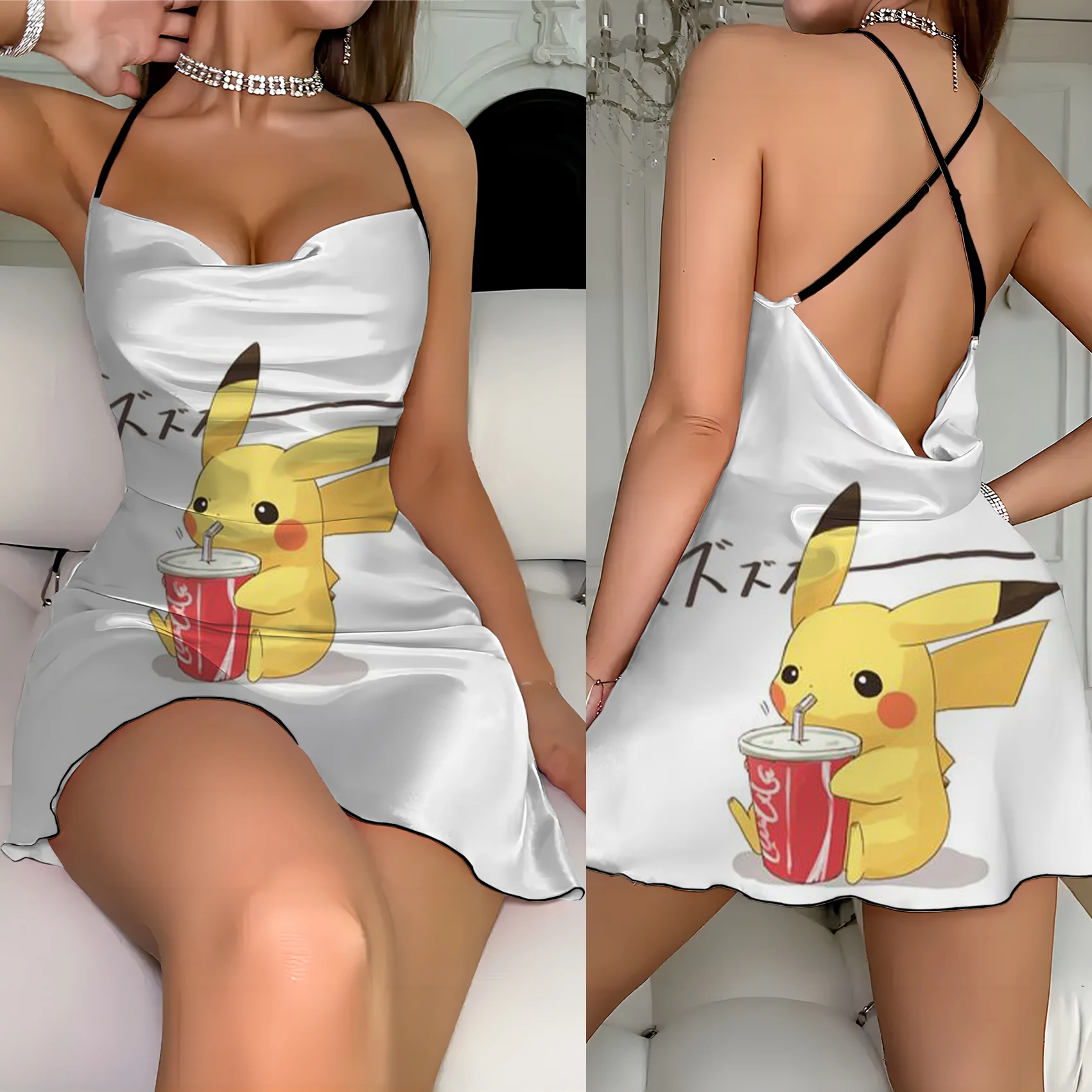 Pikachu Element Print Sexy Dresses Dress Elegant Party Dresses 2024 Clothing Female Fashion Summer Women's