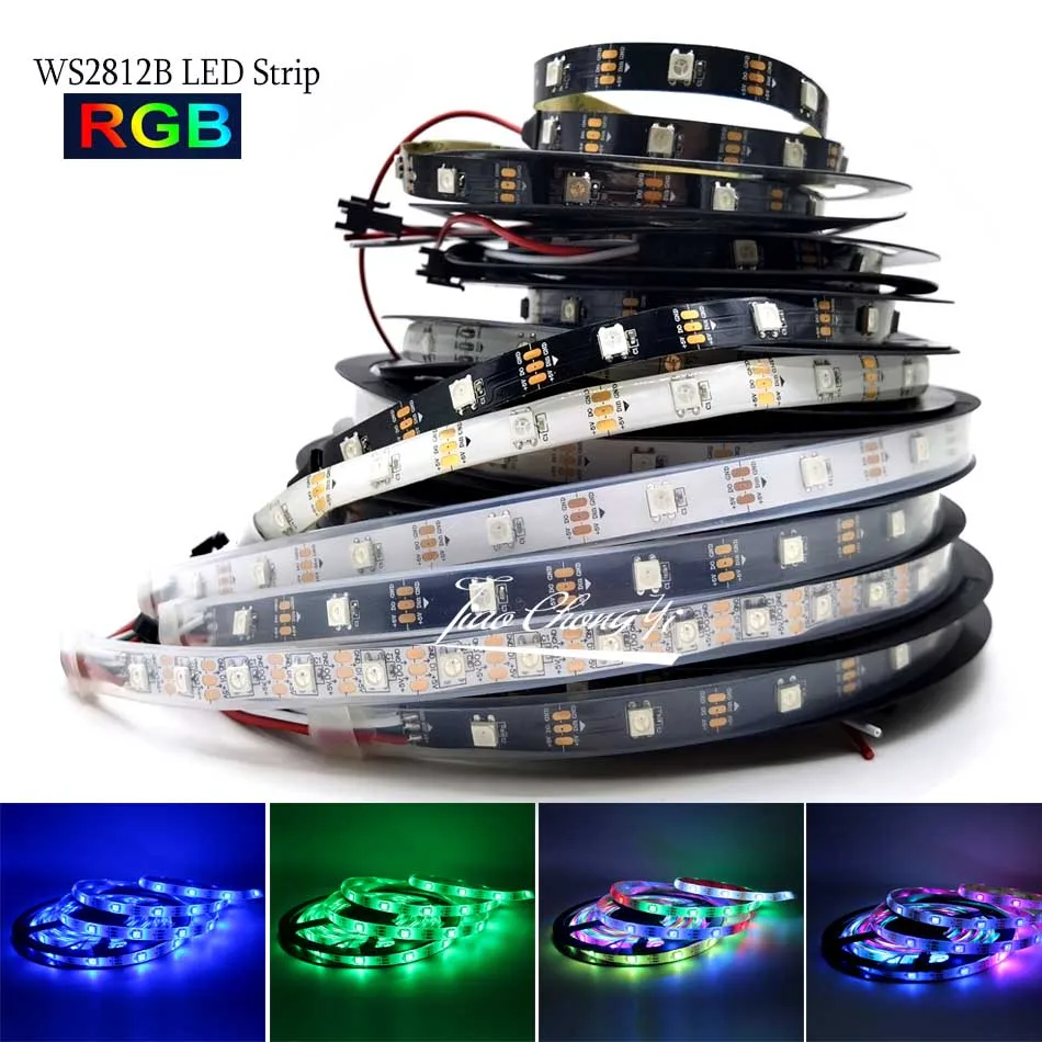 

Светодиодная RGB лента WS2812 IC WS2812B, 5 в постоянного тока, индивидуально Адресуемая умная RGB Светодиодная лента, черная/белая Водонепроницаемая печатная плата IP30/65/67