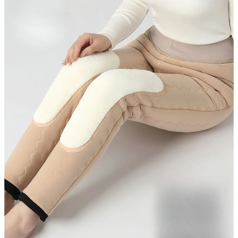 Women's Thickened 2025 Lined High Elasticity Knee Padded Warm Pants High Waist Bottom TT263