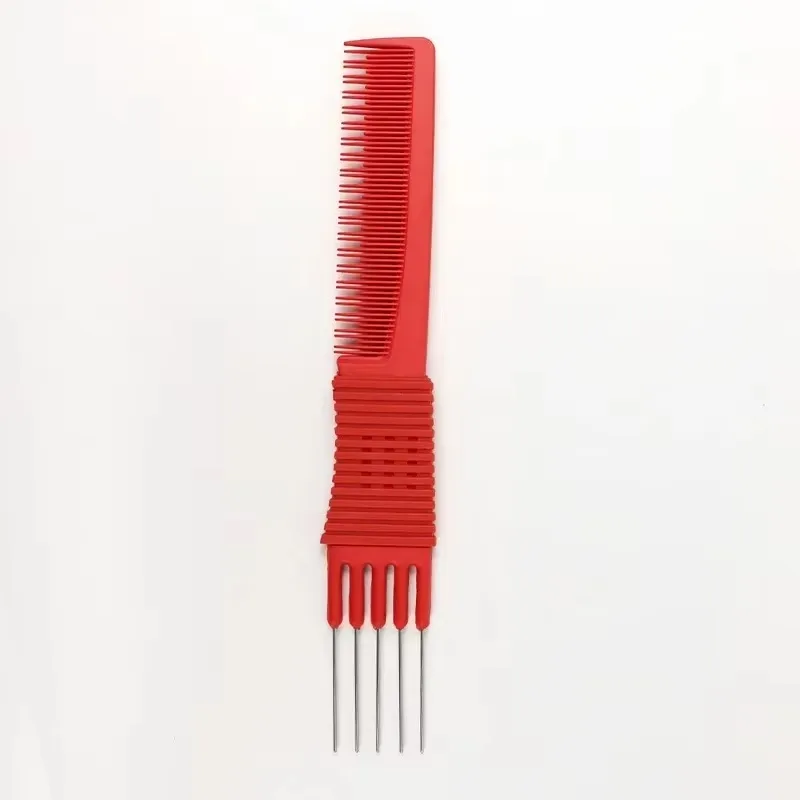 2 Head Carbon Lift Teasing Combs with Metal Prong,Black Carbon Comb with Stainless Steel Lift for Hair Salon Home Supplies