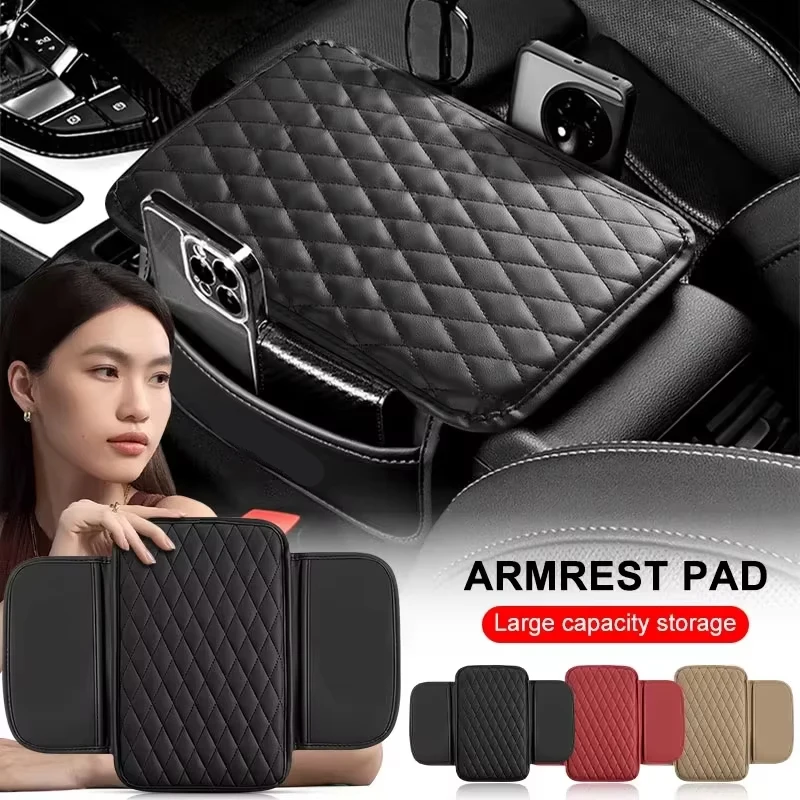 Car armrest box foam booster pad storage bag center console protective sleeve side pocket 1 armrest pad leather elbow support