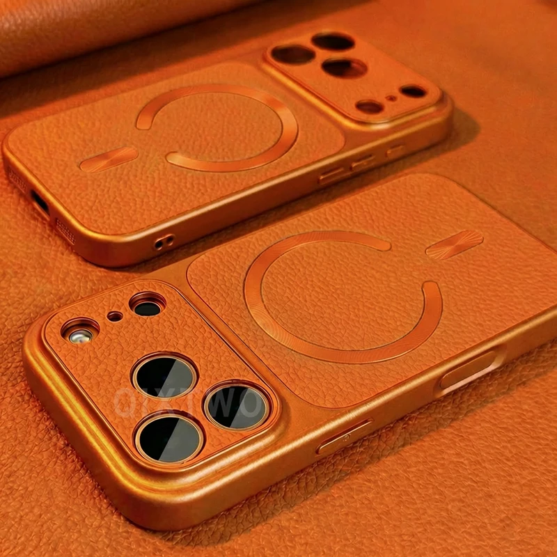 Luxuriöse Magnetische Kunstleder-Handyhülle mit Kabelloser Ladefunktion für iPhone 13 14 15 16 17 Pro Max Plus Air Stoßfeste TPU Softcover