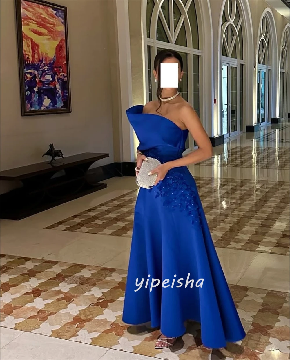 ชุดเดรสแฟชั่นสั่งตัด ผ้าเจอร์ซีย์ประดับคริสตัล งานฝีมือรูปดอกไม้ ทรงเอไลน์ สายเดี่ยว ความยาวปานกลาง ชุดราตรี มีหลายขนาดให้เลือก ดีไซน์เซ็กซี่