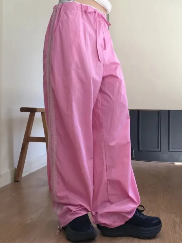 

Cute Spor Lace Trim Dstring Waist Loose Long Pants Casual Straight Leggings for Girls Spring Summer Autumn Faion