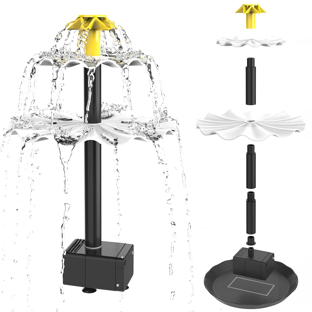 3-Tier Solar Bird Bath Fountain with 4W Solar Panel Decorative Fountain Water Fountain and Birdbath for Courtyard Patio Balcony