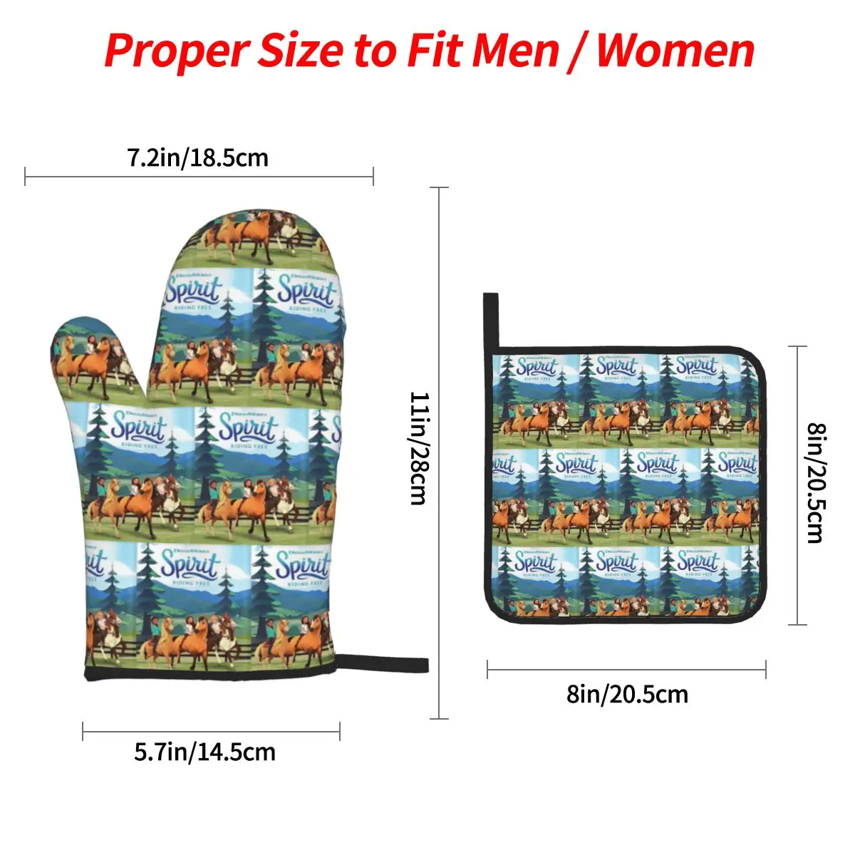 Spirit Riding Free Oven Mitts and Pot Holder Sets of 4 for Baking Kitchen Cooking BBQ Resistant Non-Slip Gloves