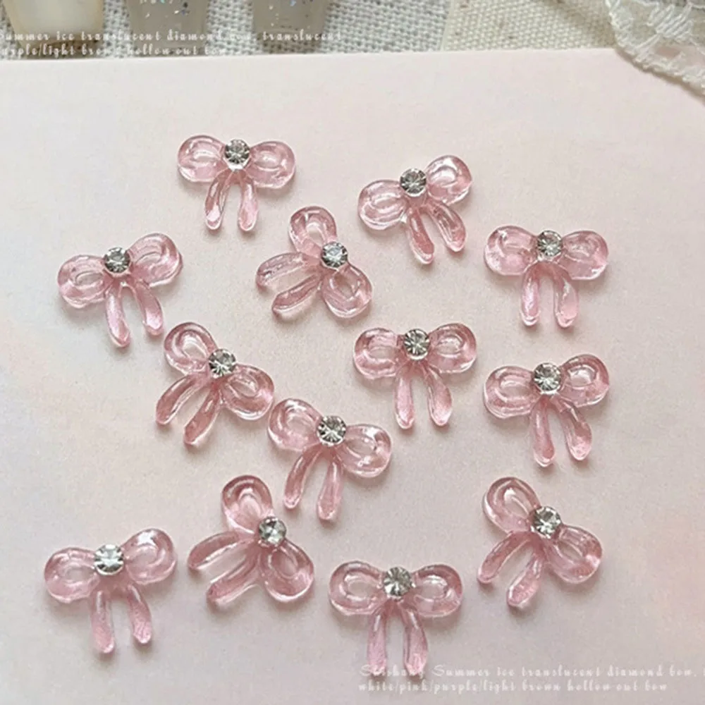 30 個ダイヤモンド弓ネイルチャーム 4 色蝶ネクタイネイルデコレーション半透明ゼリーちょう結びアクセサリーミニラインストーンパーツ