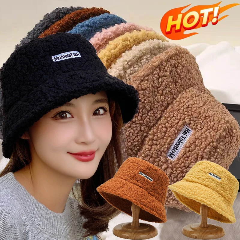 7 Colors Soft Berber Fleece Bucket Hat Plush Lamb Wool Winter Warm Fisherman Hat Women Girls Autumn Outdoor Panama Casual Caps