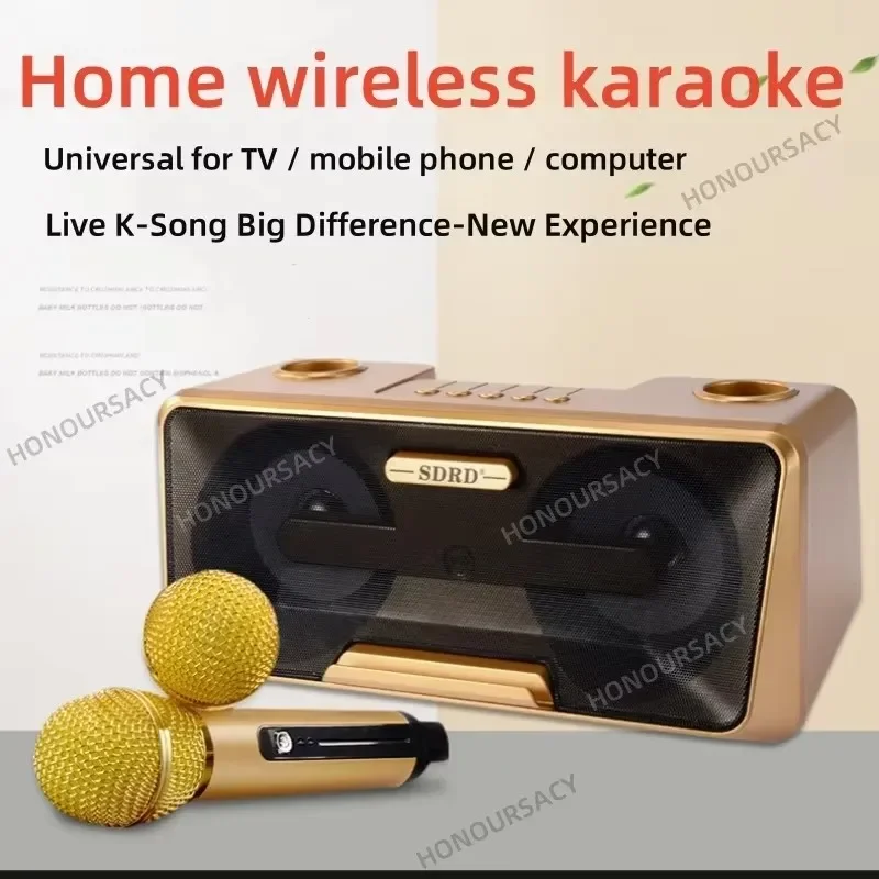 Portable Home KTV Set BoomBox For TV Wireless Karaoke HIFI Caixa De Som Bluetooth Speaker High Volume Subwoofer Dual Microphone