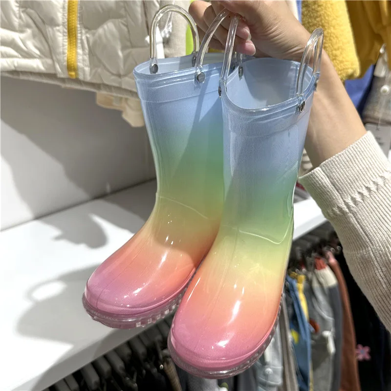 Rainbow Children Rain Shoes Primary School Girl Baby Kindergarten Anti-slip Rain Boots Four Seasons Kids Water Shoes SO114