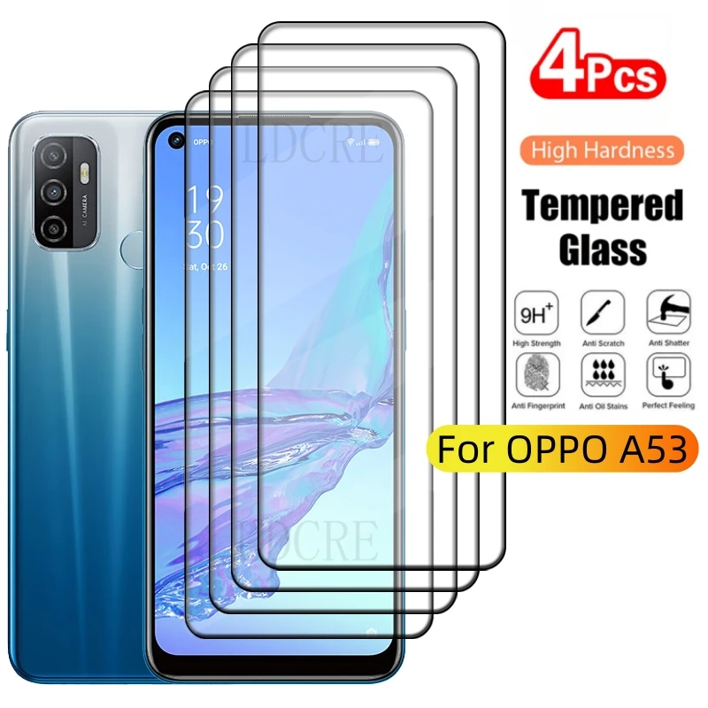 4Pcs For OPPO A53 Glass OPPO A53 Tempered Glass 9H HD Protective Film Full Cover Glue For Screen Protector OPPO A53 OPPOA53 6.5"