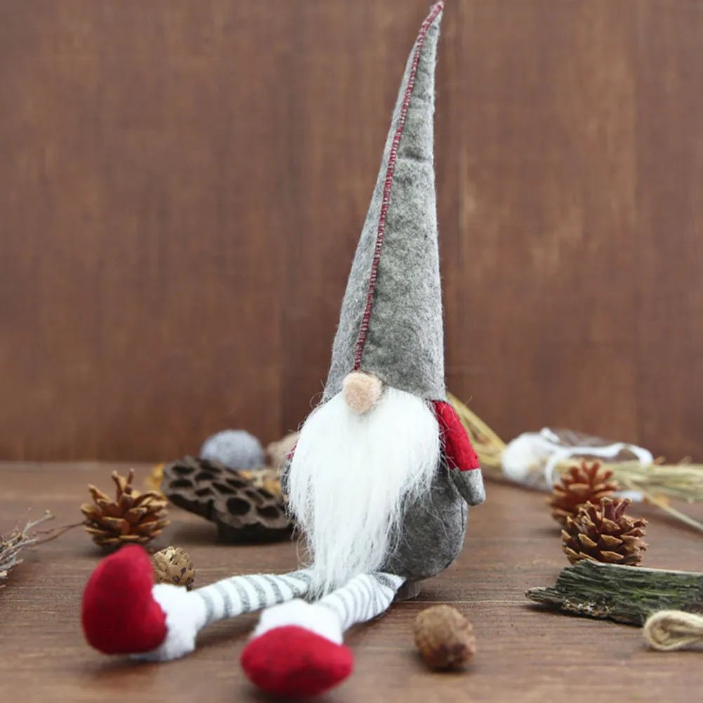 1Set Christmas Gnome Long-Legged Red Grey Shop Window Adornments Essential Holiday Decoration for Kitchen Fireplace Door