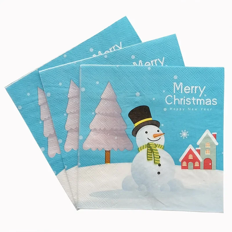 20pcs/Pac 33*33cm 2-Ply Christmas Snowman Printed Napkins Party Decoration Paper Wholesale Household Napkins Paper Placemats New