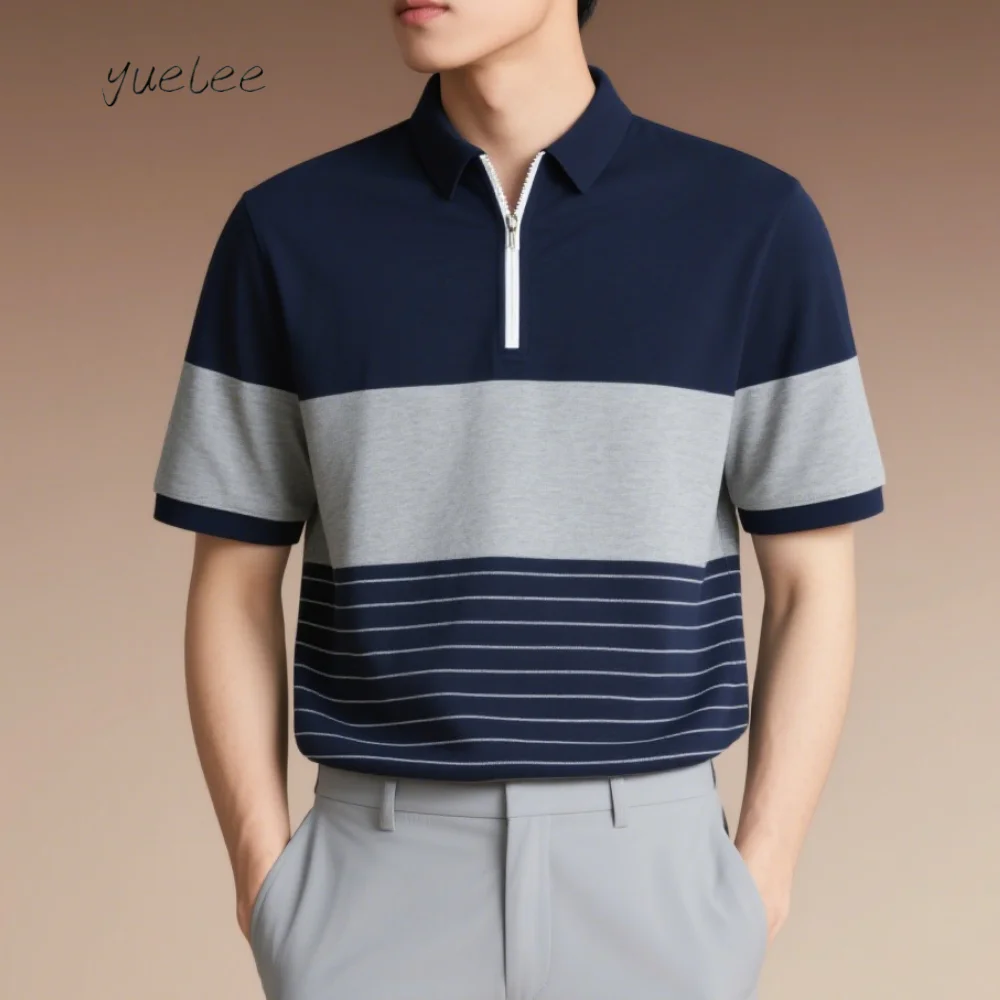 Simple Men's Polo Shirt Summer Fashion Striped Print Men's Polo Short Sleeved Breathable Versatile Men Top Trendy Men's Clothing