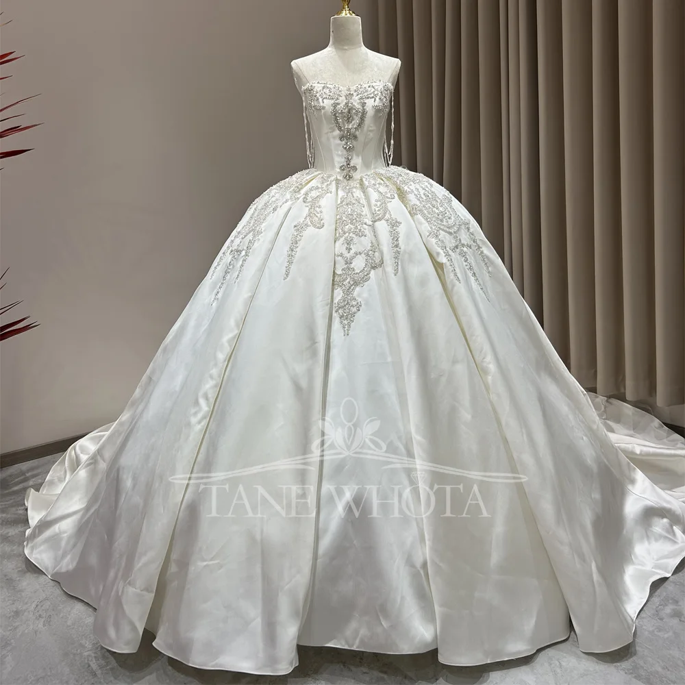 

Vestido Noiva Casamento Civil Strapless Sleeveless Lace Up Back Ball Gown Sequined Embroidery Customized Wedding Dress Luxury