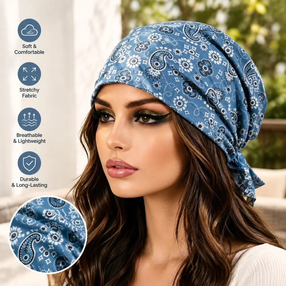 Fashion Paisley Print Pullover Hat Stretchy Fabric Elastic Turban Hats Soft Floral Pattern Casual Hedging Cap Hair Accessories