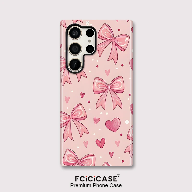 

Fcicicase Matte Phone Case For Samsung Galaxy S23 S25 Plus S24 Ultra S26 Edge S20 FE A26 A36 Bow Knot Love Heart Print Cover