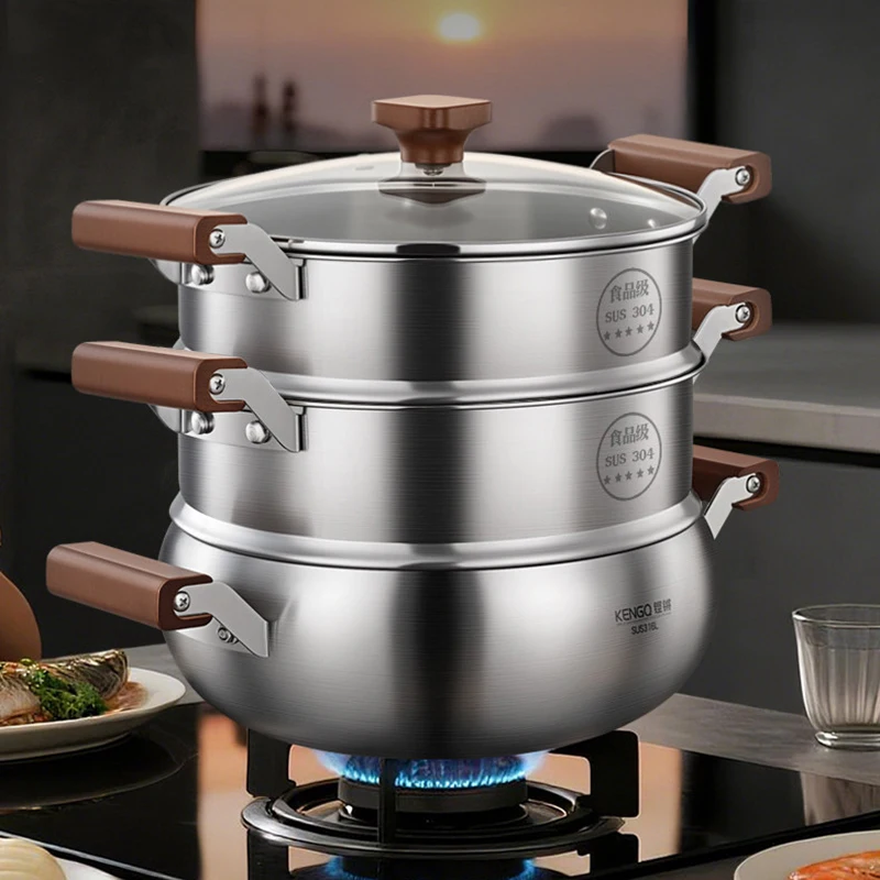 KENGQ Large Capacity Cooking Cookware Soup & Stock Pots 316 Stainless Steel Steamer Pot for Kitchen Ustensils