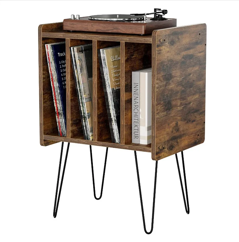 Living room, bedroom, four-compartment storage record player bracket with four two-wire dovetail leg CD brackets
