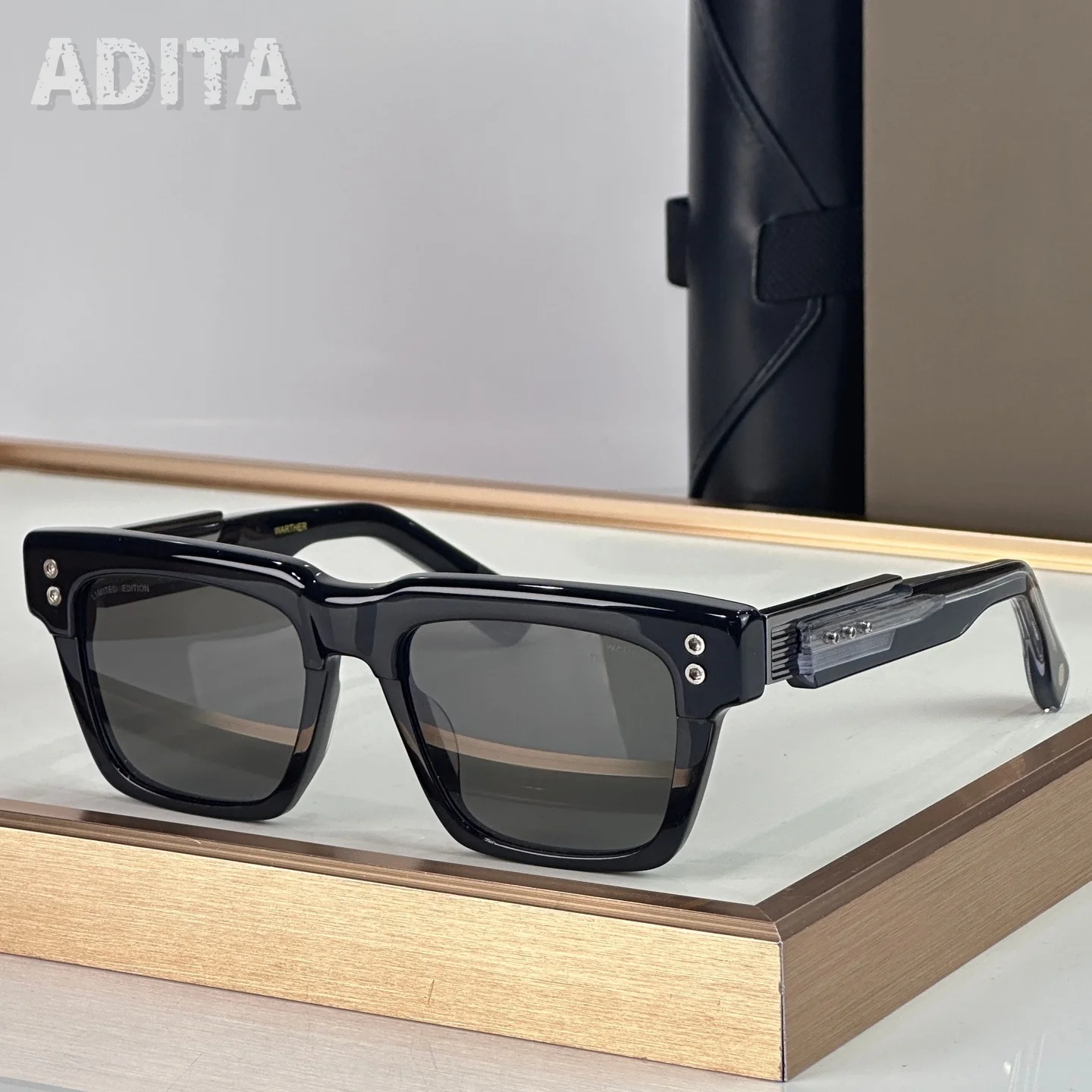 

ADITA WARTHEN Top Quality Mens Sunglasses for Women Classic Punk Luxury Acetate Titanium Designer Sunglasses with box