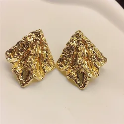 Vintage Punk Metallic Fashion Non Pierced Ear Cuff Jewelry Fake Piercing Gold Color Geometric Square Clip on Earrings for Women