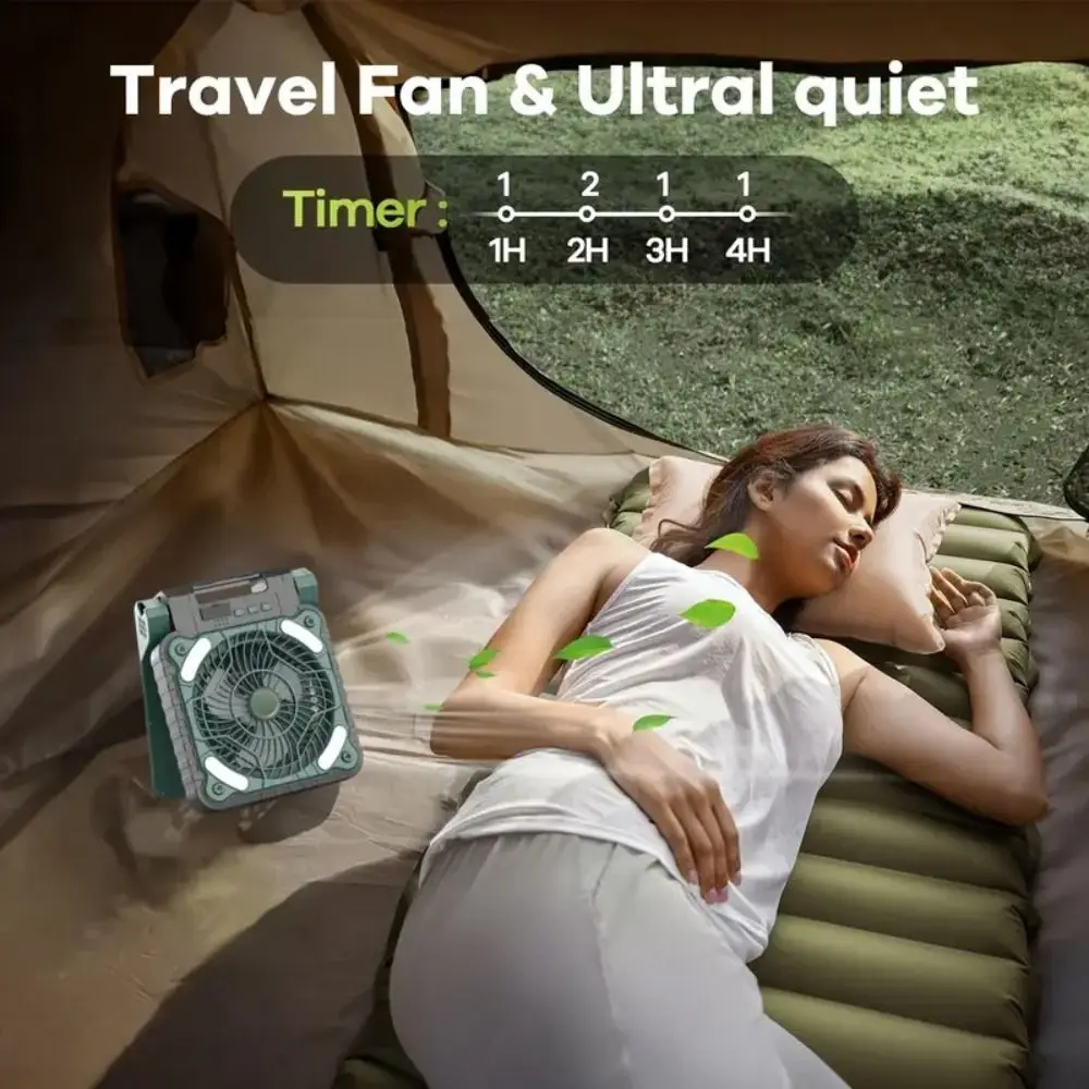 5200mAh Outdoor Solar Fan Folding Design 90° Folding Portable Tent Fan Timer Function Brighter LED Lantern