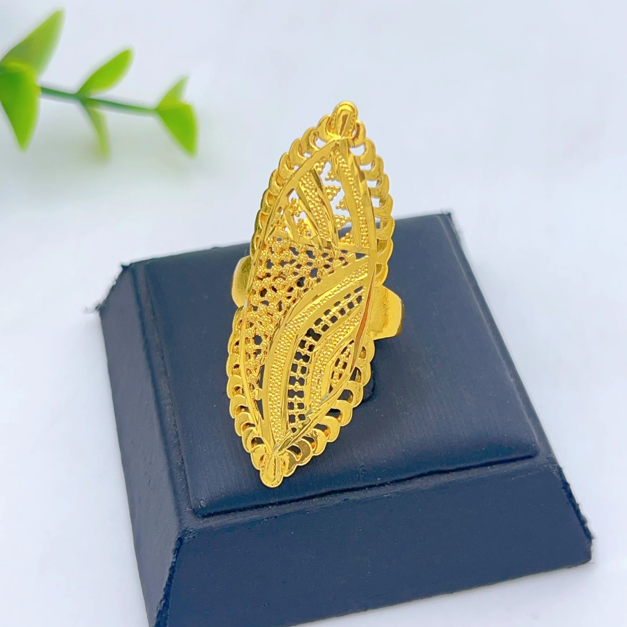 Verstellbare Dubai 24K vergoldete lange Ringe, Schmuck für Damen, Hochzeit, Äthiopien, Arabisch, luxuriös, afrikanische Party, nigerianischer großer Schmuck