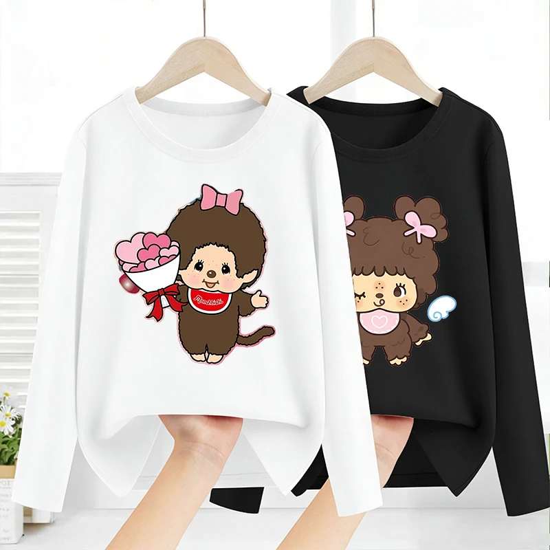 

Monchhichi Long Sleeves Cute Cartoon Tops Kawaii Base Layer Shirt Boy Girl T-shirt Fashion Pullover Children Spring Clothe Gift