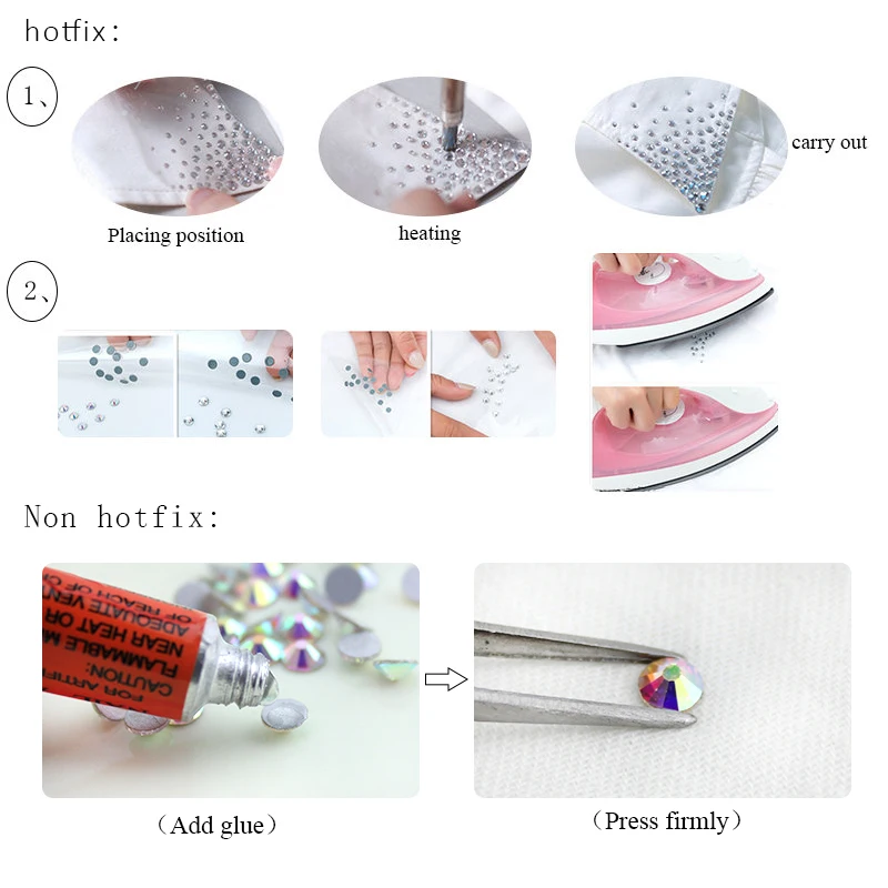 QIAO SS6-SS30 Shimmer AB Hotfix Strass-Kristalle, superglitzernde Strasssteine zum Aufbügeln für Nagelkunst, Stoffe und Kleidung. – Detail 6
