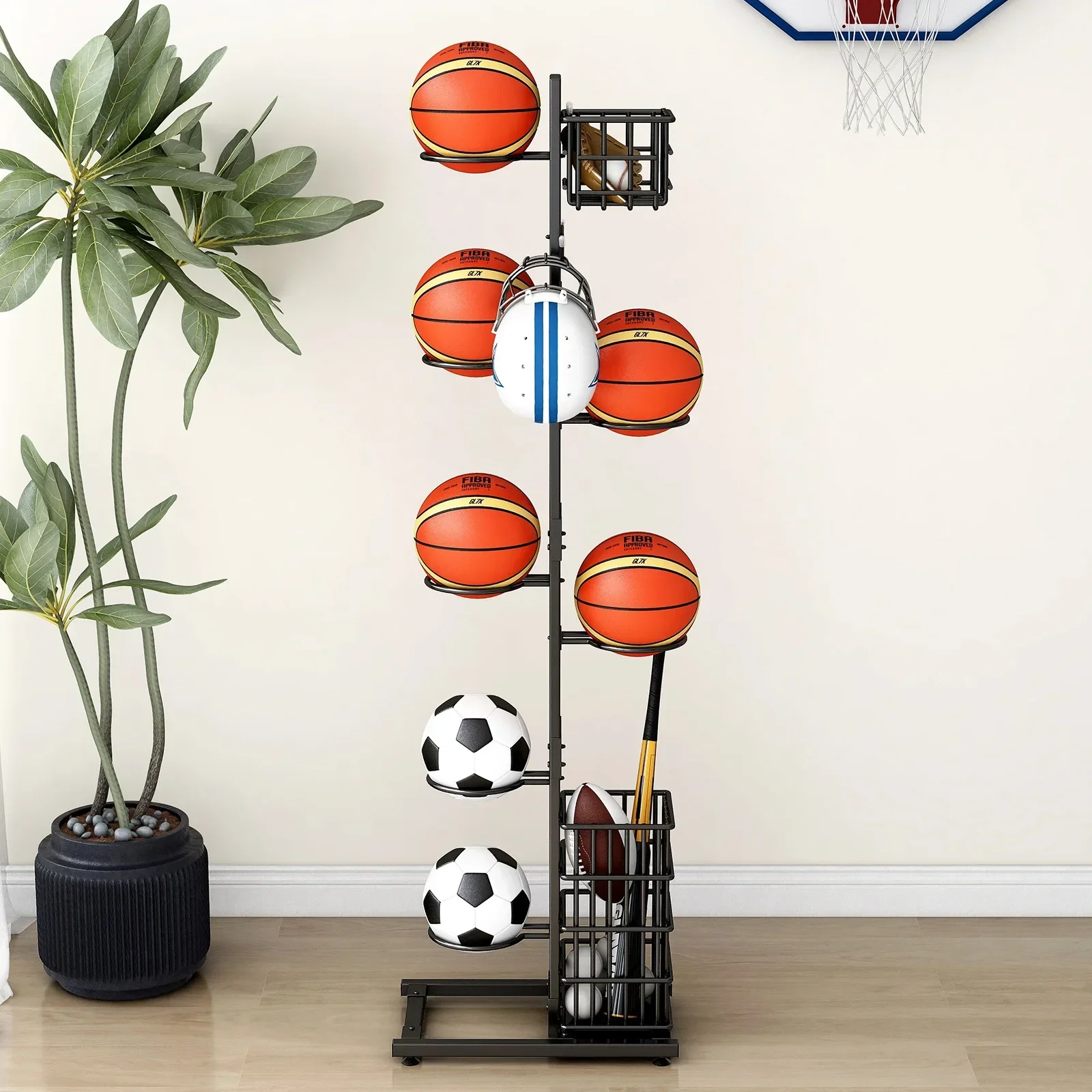 Household children's basketball storage rack, football display rack, ball multi-layer floor storage basket, badminton racket
