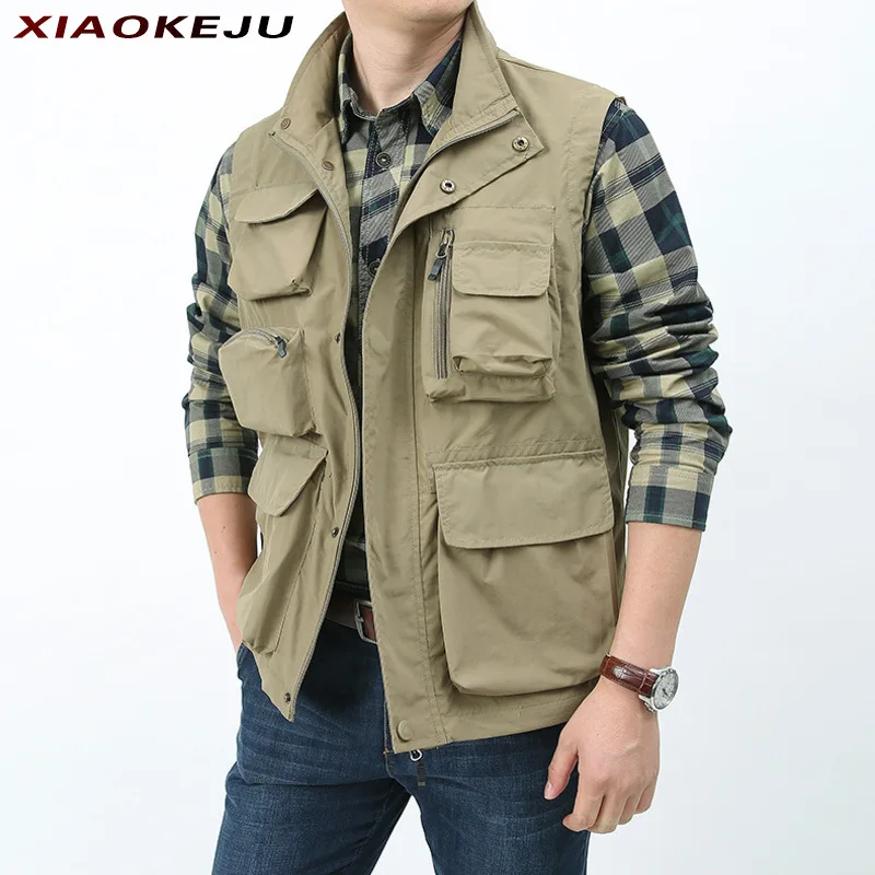 Parka sin mangas para hombre, chaleco de primavera, ropa de pesca, la mejor chaqueta de trabajo para hombre, chaquetas y abrigos de malla para caza y Camping