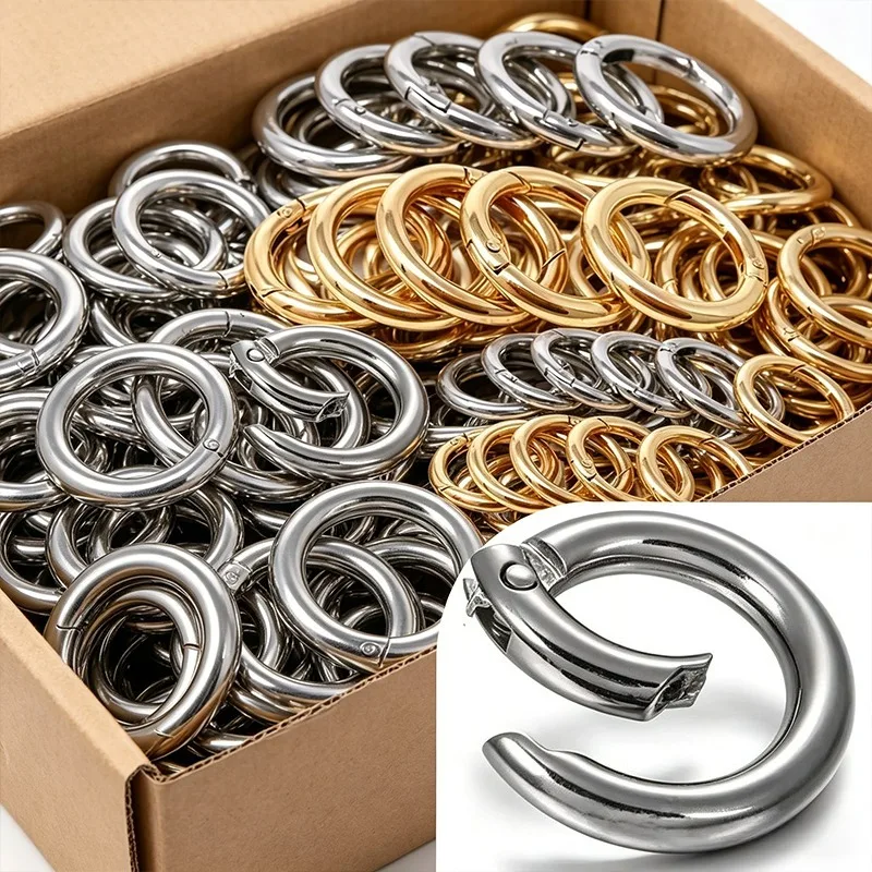10-50pcs Metal O Ring Spring Clasps Keyring for DIY Jewelry Openable Round Carabiner Keychain Bag Straps Chain Buckles Connector