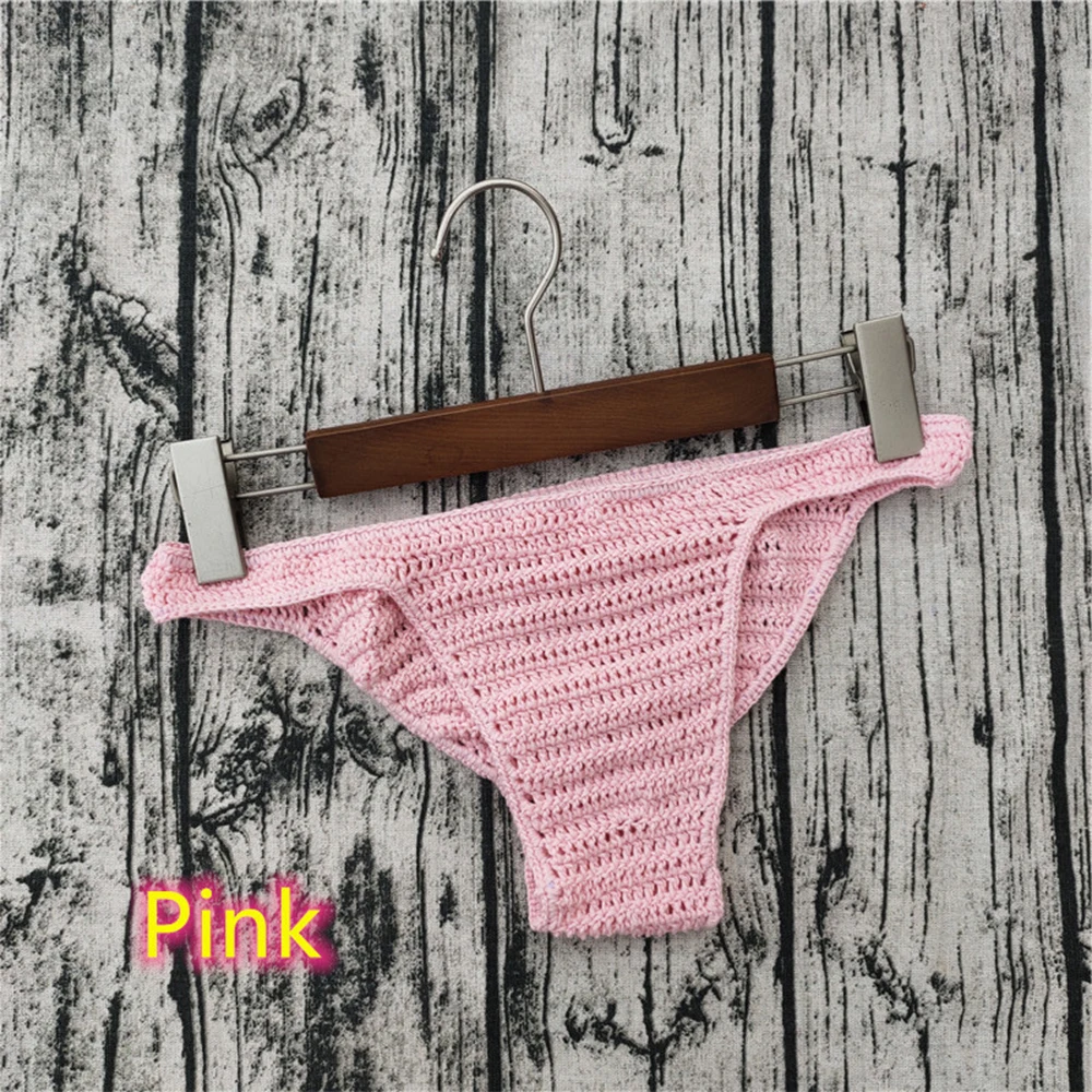 Sexy Men Hand Crochet G String Panties Low Rise Thong Underpants Swimming Sunbathing Underwear Bikini Breathable Swimwear