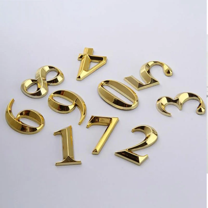 1/5PCS Gold Address Door Label Number #0-9 ABS Height 5cm Golden Home Sticker Modern House Hotel Apartment Door Plate