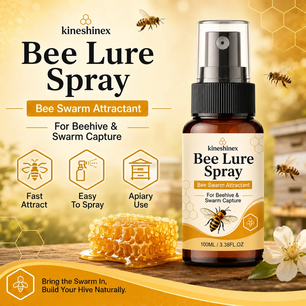Bee Lure Spray for Swarm Capture, Honeybee Attractant Mist for Hive Entrances, Swarm Traps and Outdoor Apiary Beekeeping Use Kit
