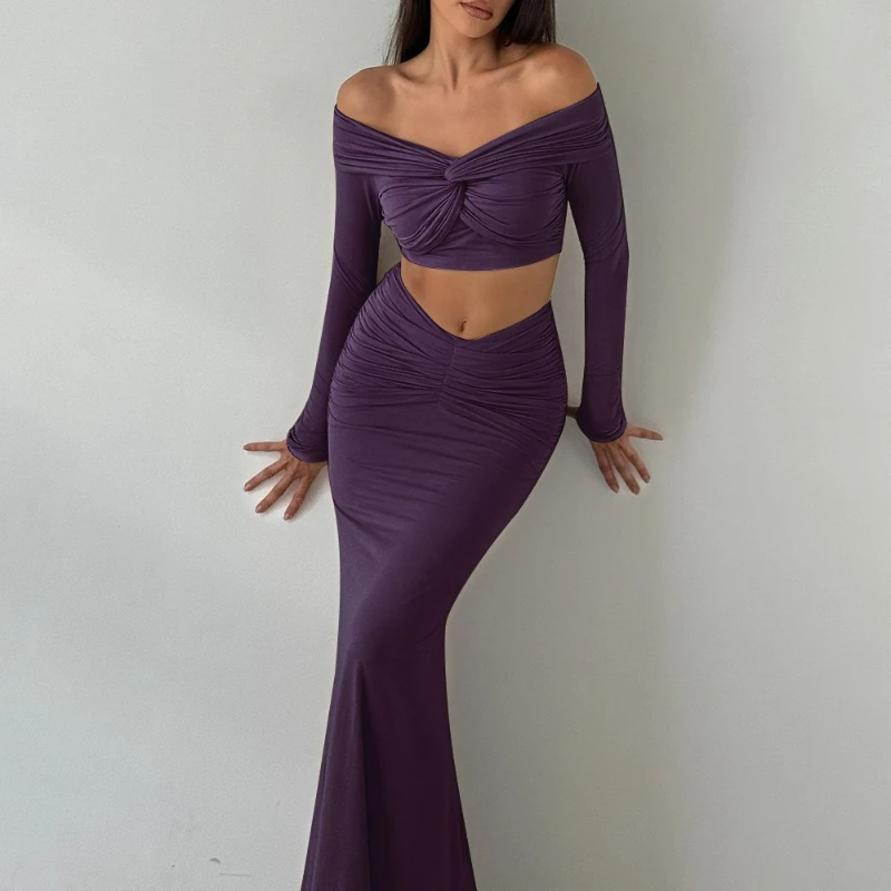 

2026 Осеннее сетчатое длинное платье без бретелек с длинными рукавами и обнаженной талией, комплект длинных платьев для женщин, новый стиль, модный сладкий пряный стиль, топ