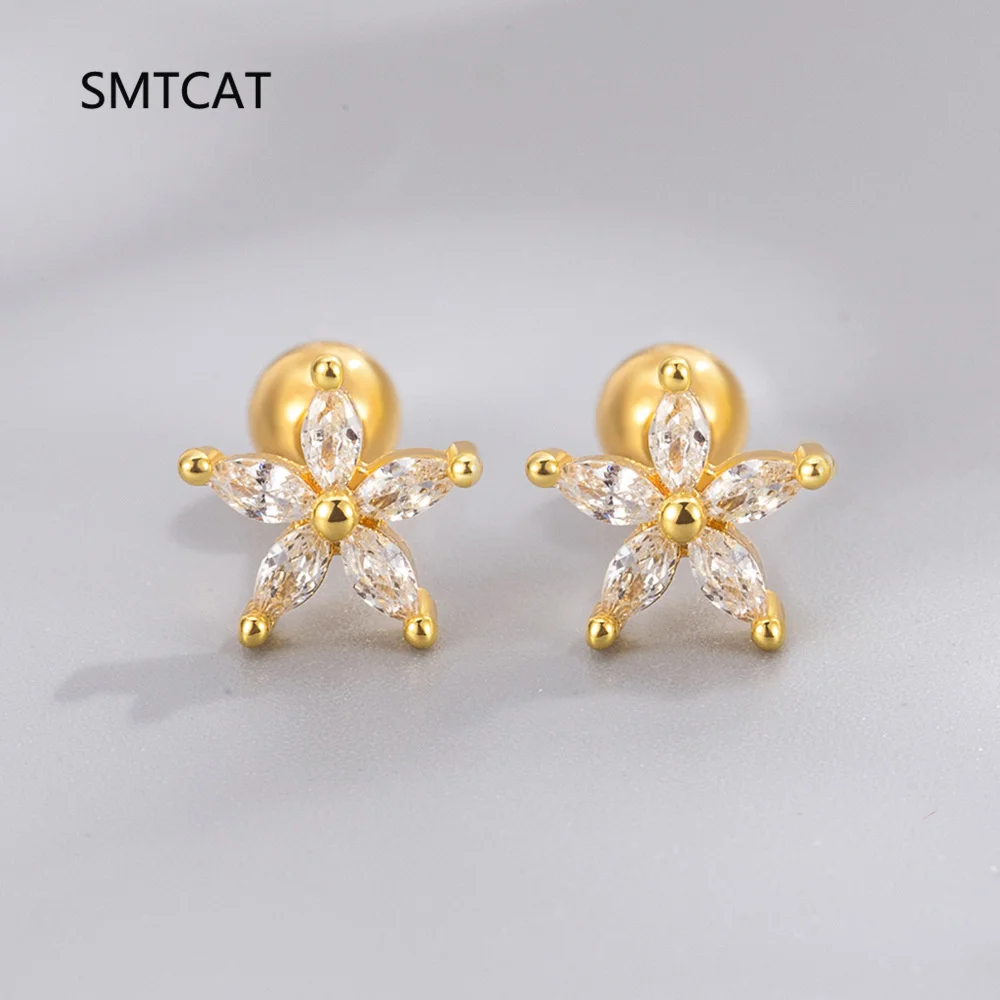 

Серьги-гвоздики из настоящего серебра 925 пробы с позолотой 18К, в форме цветка, для женщин, модные, изысканные ювелирные изделия, минималистичные аксессуары, Brincos