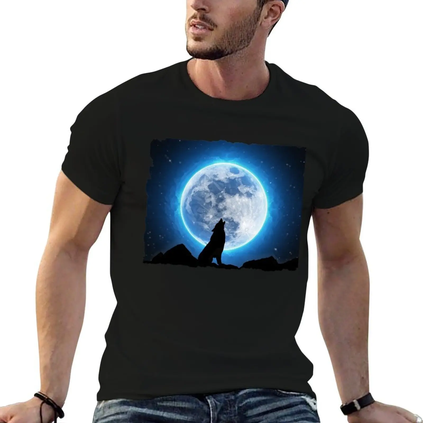 

Wolf Howling At The Moon T-Shirt cotton t shirts high quality cotton tshirt 100% T-Shirt