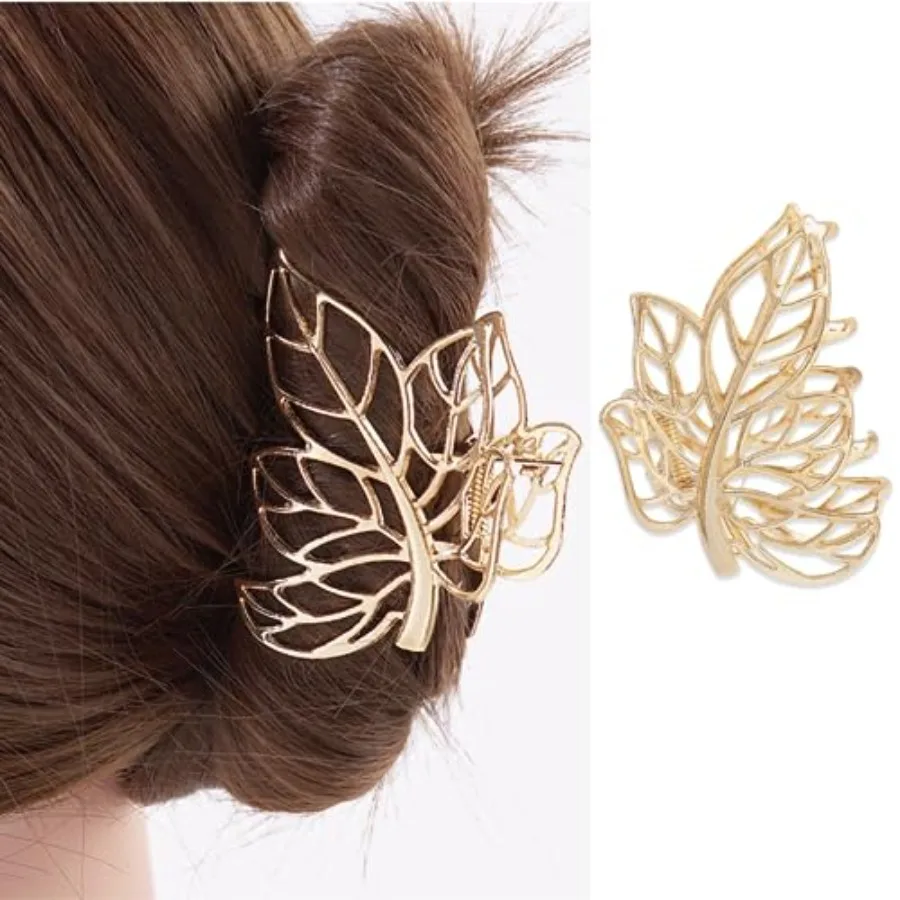 

Gold Hair Clips for Women - Metal Hair Claw Clips for Thin Hair Hollow Out Leaves Shaped Fall Thanksgiving Barrettes for Stylin