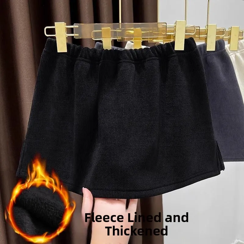 Thickened Corduroy Sweatshirt Half Skirt Women's High Waist A-Line Skirt Korean Style Commute Pure Color Winter Bottoming Sho...