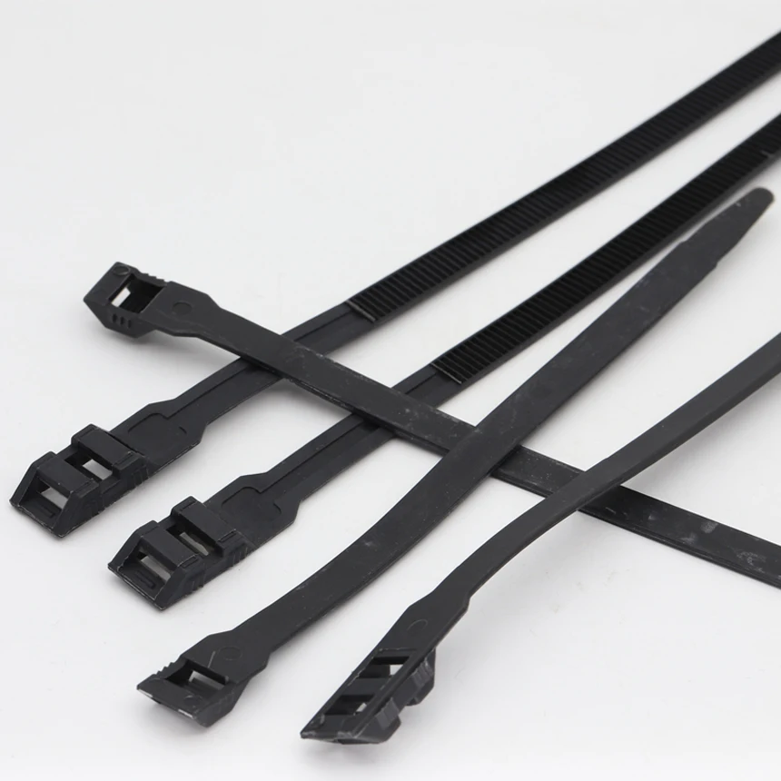 9*180/260/360mm Black Nylon Plastic Wire Strap Wrap Clamp Double Buckle Disposable Flat Self-Locking Ziptie Zip Ties Cable Tie