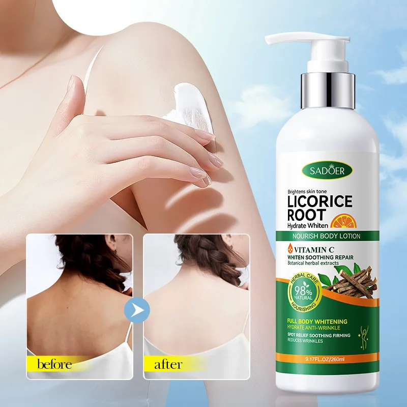 

Licorice VC Body Lotion 260g Whitening, Hydrating and Moisturizing Skin Improve Dullness Soothes Dry and Flaky Skin