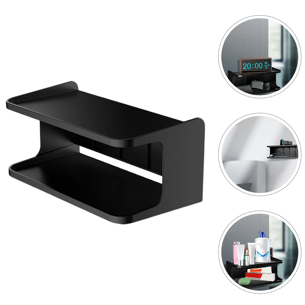 

Double-layer Bedside Storage Bracket Bathroom Wall-mounted (black) Bins Shelf Abs Plastic Organizer for Office