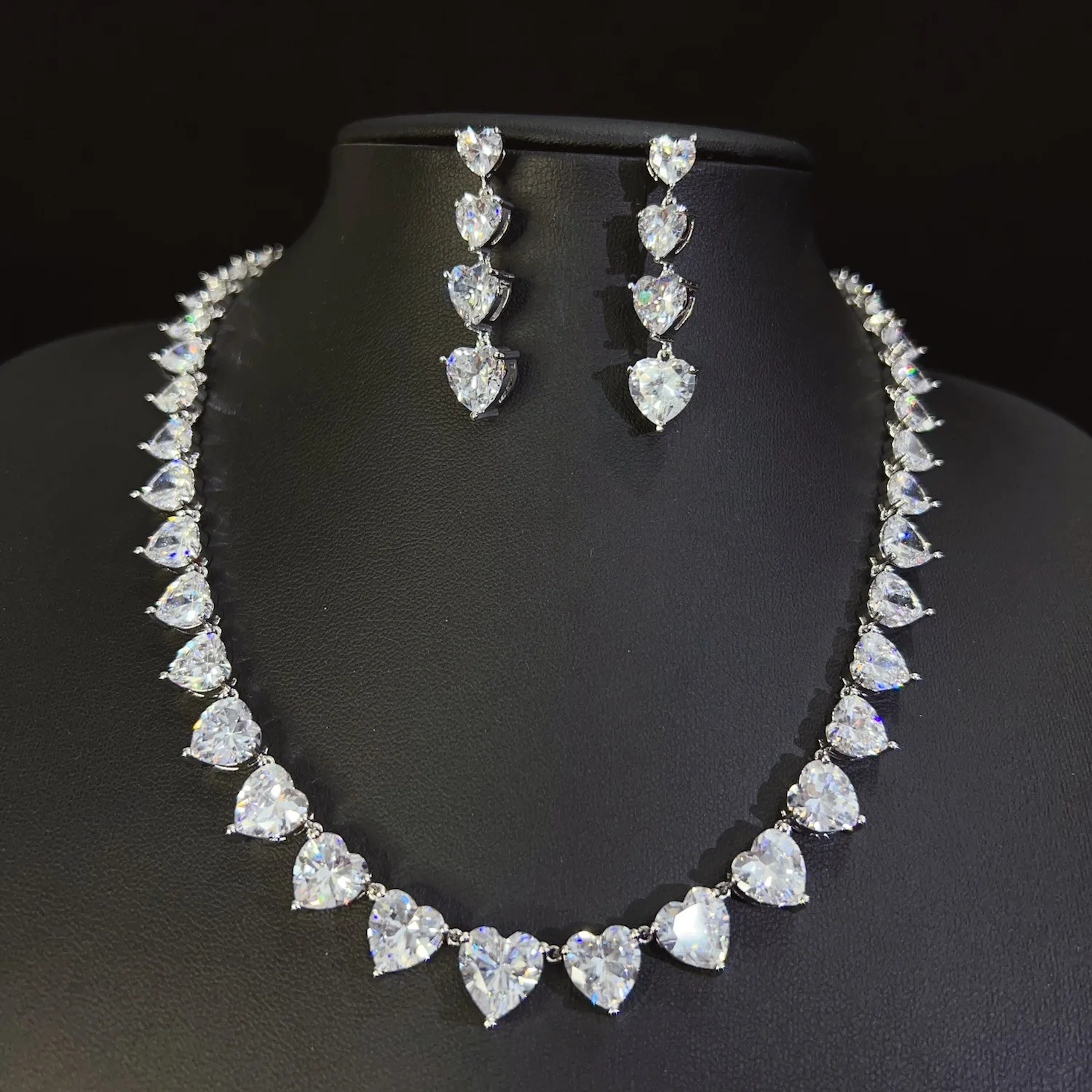 SLBRIDAL Sparkling Copper Alloy Cubic Zircon Bridal Jewelry Set Wedding CZ Necklace Earring Set Women Girl Banquet Party Jewelry