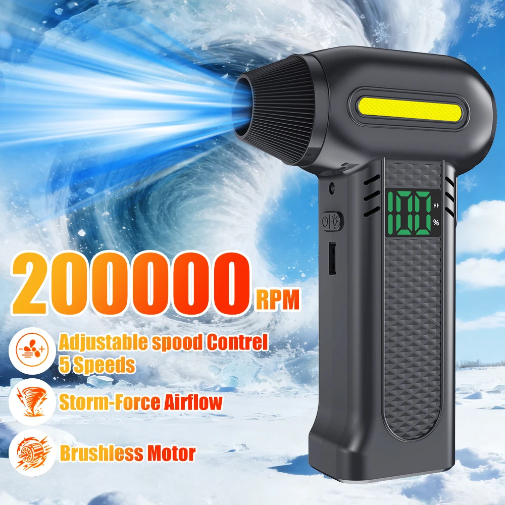 Electric Air Duster 200000RPM Car Snow Removal 5 Gears Adjustable Type-C Charging Strong Blowing Turbo Blower Jet Fan Cordless